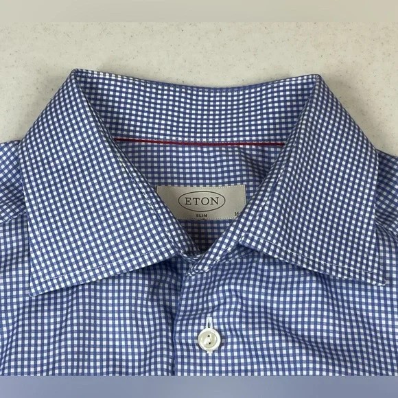 Eton Men’s Blue & White Slim Fit Long Sleeve Dress Shirt. Size 41 / 16 - Medium - Picture 4 of 13